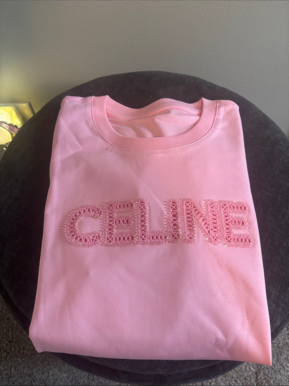Celine Pink women’s ' Embroidered Logo tee shirt